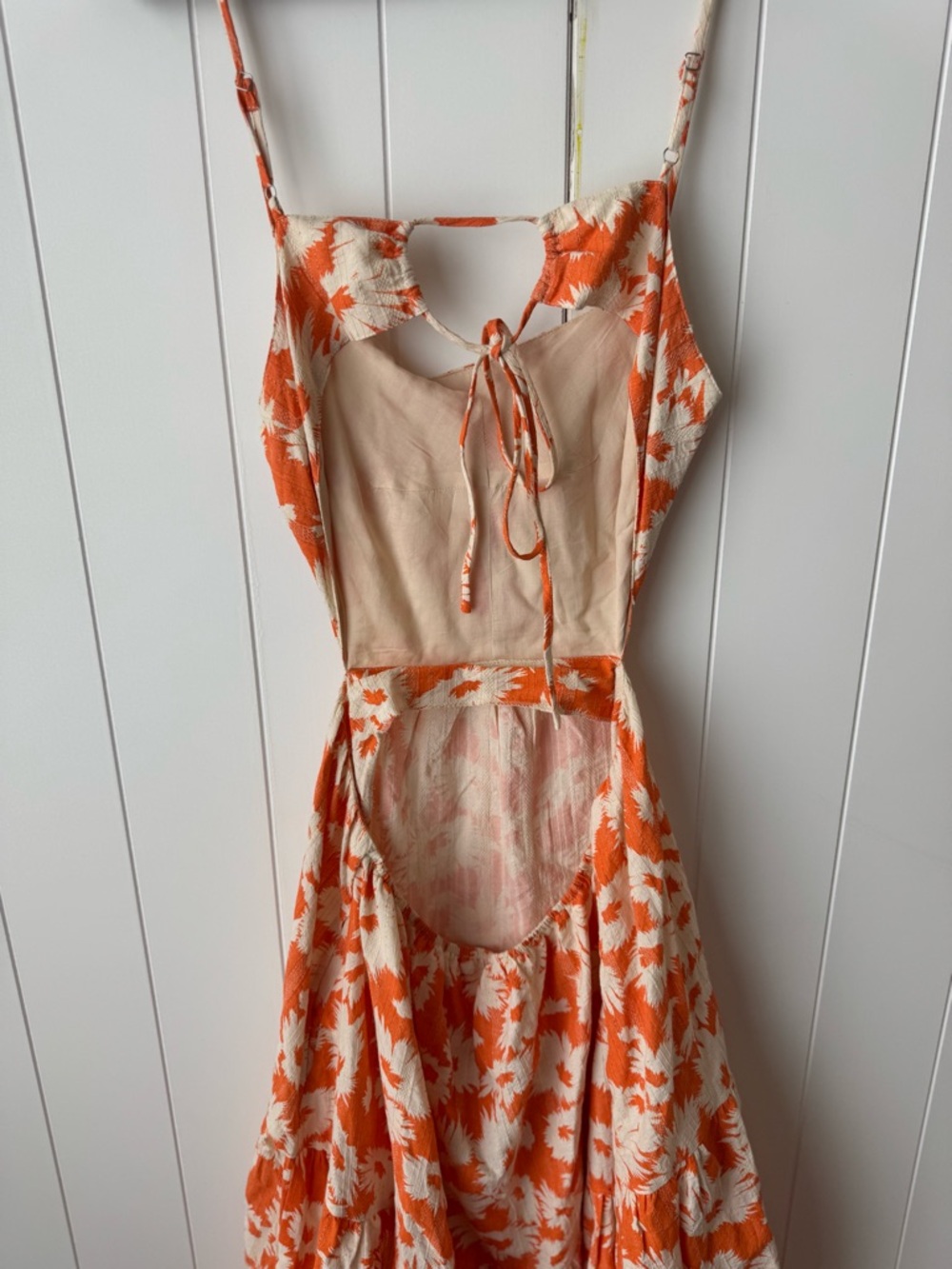 Olivaceous Orange White Floral Cut Out Side Tie Maxi Dress Sleeveless Large - Picture 3 of 7